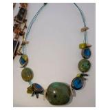 (3) Stone and glass bead necklaces, agate