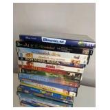 Collection of Disney and family-friendly DVDs, including popular titles like Monsters, Inc., Toy Story 3, and The Lion King 2: Simba