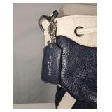 Coach Mickie Drawstring bag in dark navy and white spectator pebble leather