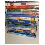 Collection of Disney and family-friendly DVDs, including popular titles like Monsters, Inc., Toy Story 3, and The Lion King 2: Simba