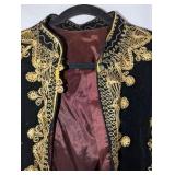 1970s vintage Moroccan-style duster, elaborate gold embroidery on black velvet