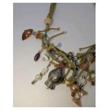 Vintage handmade shell bead charm necklace