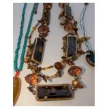 (3) Stone and glass bead necklaces, agate