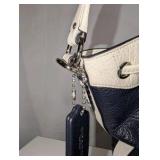 Coach Mickie Drawstring bag in dark navy and white spectator pebble leather