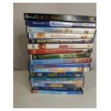 Collection of Disney and family-friendly DVDs, including popular titles like Monsters, Inc., Toy Story 3, and The Lion King 2: Simba