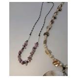 (2) Lavender Shell Chip and Pearl Necklaces