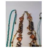 (3) Stone and glass bead necklaces, agate