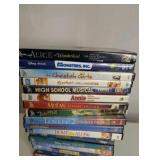 Collection of Disney and family-friendly DVDs, including popular titles like Monsters, Inc., Toy Story 3, and The Lion King 2: Simba
