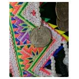 Traditional Hmong "Paj Ntaub" sash, 1937 coins