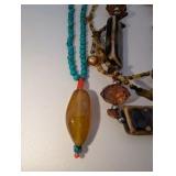 (3) Stone and glass bead necklaces, agate