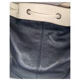 Coach Mickie Drawstring bag in dark navy and white spectator pebble leather