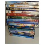 Collection of Disney and family-friendly DVDs, including popular titles like Monsters, Inc., Toy Story 3, and The Lion King 2: Simba