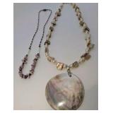 (2) Lavender Shell Chip and Pearl Necklaces