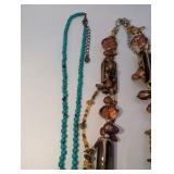 (3) Stone and glass bead necklaces, agate