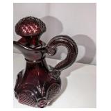 Vintage Avon Wine Decanter, Glass 1876 Cape Cod Collection, Ruby Red Glass