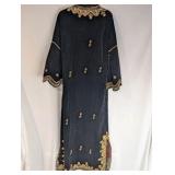 1970s vintage Moroccan-style duster, elaborate gold embroidery on black velvet