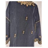 1970s vintage Moroccan-style duster, elaborate gold embroidery on black velvet