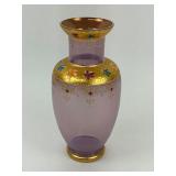 Pink/Purple Czech Bohemian Enamel Gold Gilded Glass Vase