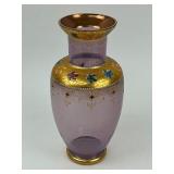 Pink/Purple Czech Bohemian Enamel Gold Gilded Glass Vase