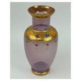 Pink/Purple Czech Bohemian Enamel Gold Gilded Glass Vase