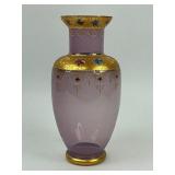 Pink/Purple Czech Bohemian Enamel Gold Gilded Glass Vase