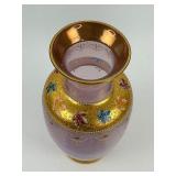 Pink/Purple Czech Bohemian Enamel Gold Gilded Glass Vase