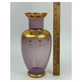 Pink/Purple Czech Bohemian Enamel Gold Gilded Glass Vase