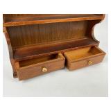 Vintage Wood Wall Shelf with Drawers