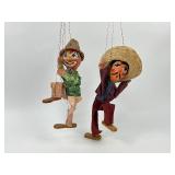 Two Vintage Mexican Folk Art Marionette Puppets