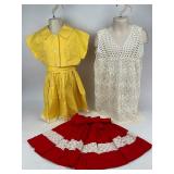 Vintage Clothing Girls Yellow Dress, Red Skirt, and Crocheted Tank Top Garment