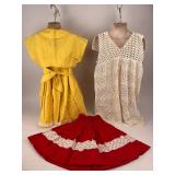 Vintage Clothing Girls Yellow Dress, Red Skirt, and Crocheted Tank Top Garment