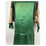 Vintage Clothing Green Silk Satin Dress Gown