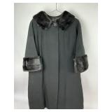 Vintage Clothing Black Wool Coat with Fur Collar and Cuffs