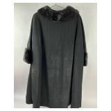 Vintage Clothing Black Wool Coat with Fur Collar and Cuffs