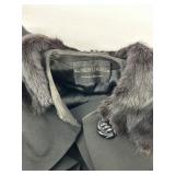 Vintage Clothing Black Wool Coat with Fur Collar and Cuffs
