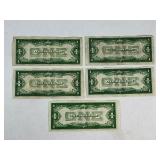 Five Funnyback Silver Certificate Dollar Bill Currency Money - Four 1928 & One 1934
