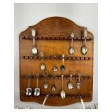 Vintage Wood Spoon Rack with Spoons and other Silverware