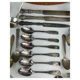 Vintage Wood Spoon Rack with Spoons and other Silverware