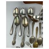 Vintage Wood Spoon Rack with Spoons and other Silverware