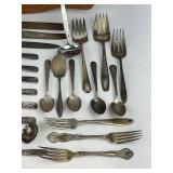 Vintage Wood Spoon Rack with Spoons and other Silverware