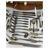 Vintage Wood Spoon Rack with Spoons and other Silverware