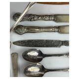 Vintage Wood Spoon Rack with Spoons and other Silverware