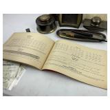 Antique Inkwells, Fountain Pens, Desk Set with Candle Holders and a 1901 Penmanship Guide