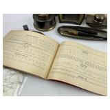 Antique Inkwells, Fountain Pens, Desk Set with Candle Holders and a 1901 Penmanship Guide