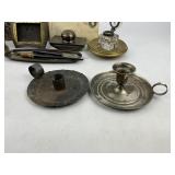 Antique Inkwells, Fountain Pens, Desk Set with Candle Holders and a 1901 Penmanship Guide