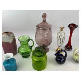 Vintage Glass Lot - Vase, Bowl, Pitcher, Canister, Blown Glass
