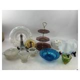Vintage Glass Lot - Anchor Hocking Hobnail, Tiered Plate Stand, Bowl