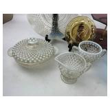 Vintage Glass Lot - Anchor Hocking Hobnail, Tiered Plate Stand, Bowl