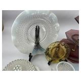 Vintage Glass Lot - Anchor Hocking Hobnail, Tiered Plate Stand, Bowl