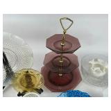 Vintage Glass Lot - Anchor Hocking Hobnail, Tiered Plate Stand, Bowl